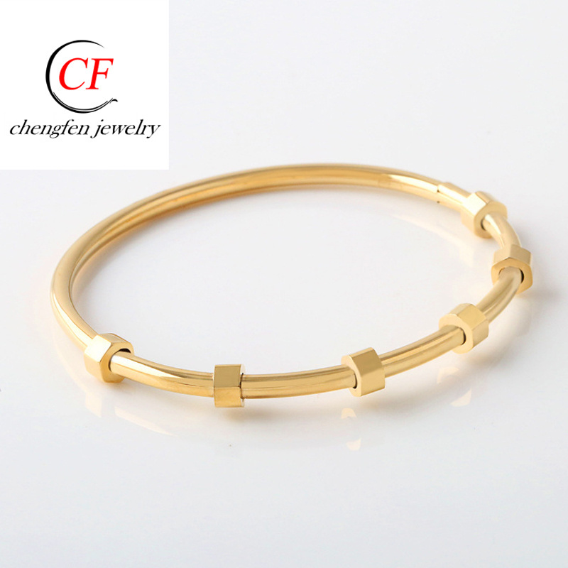 Chengfen new gold jewellery bangles designs stainless steel gold torque bangle turkish jewelry bangle