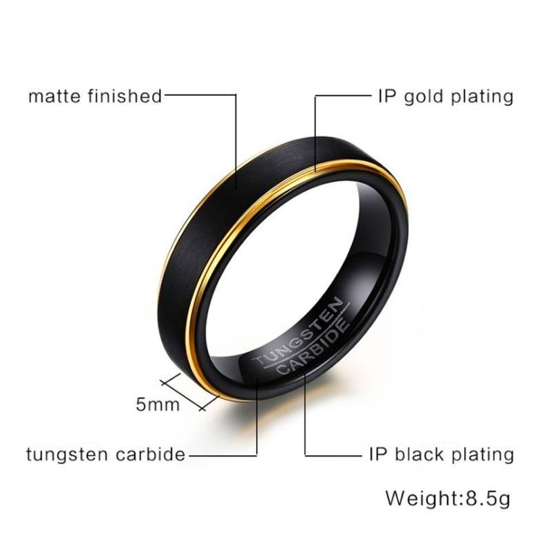 New Fashion Black Gold color Matte finished Tungsten Carbide Ring Elegant 6mm Mens jewelry Wedding Ring Never Fade