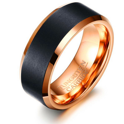 Mens Tungsten Carbide  Wedding Ring Two Tone Black Rose Gold Brushed Engagement Fashion  Wedding Ring