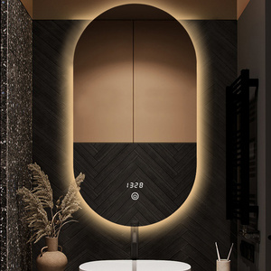 Frameless Luxury oval lighted gold Runway intelligent wall mount bath smart antifog touch screen bathroom mirror with led light