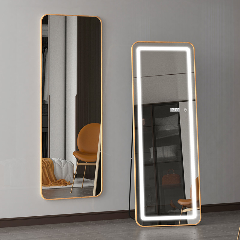 Manufactory touch Smart Floor Mirror With Light for bedroom Led Mirror With Stand Full Length Mirror Led