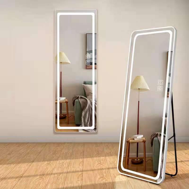 Manufactory touch Smart Floor Mirror With Light for bedroom Led Mirror With Stand Full Length Mirror Led