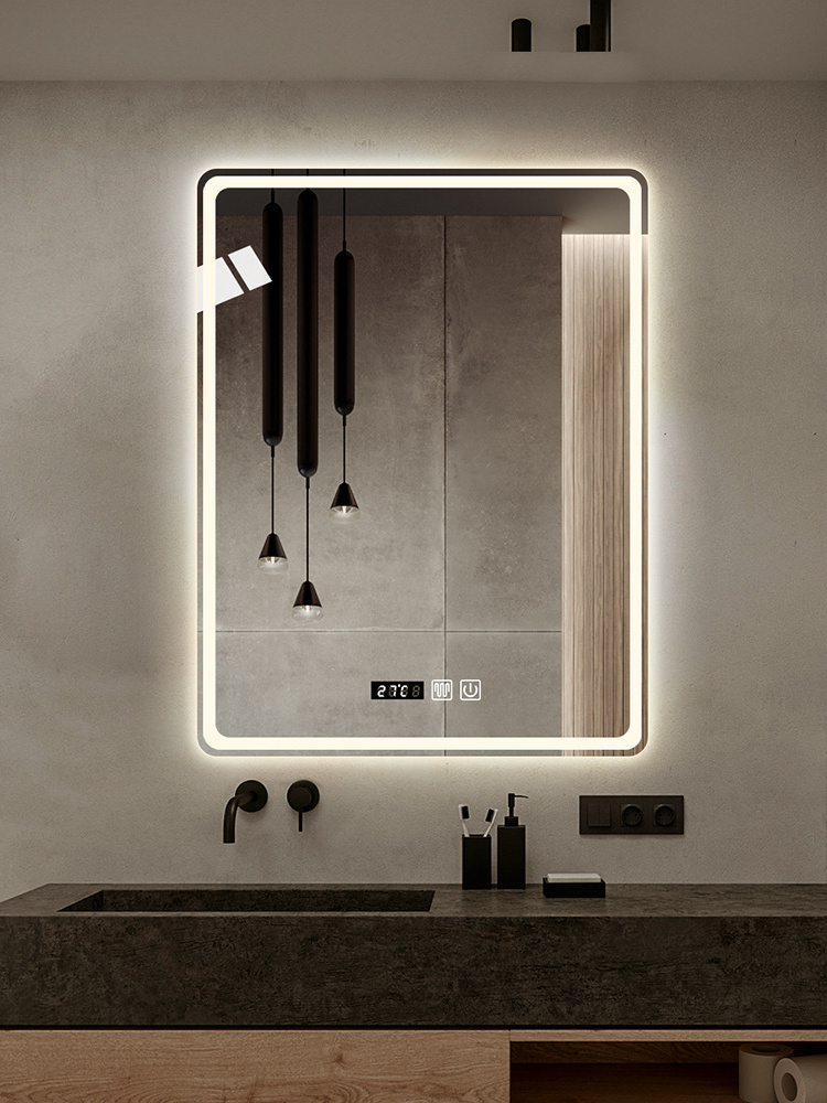 intelligent sandblast touch screen led bath smart battery operated led bathroom mirrors for bathroom