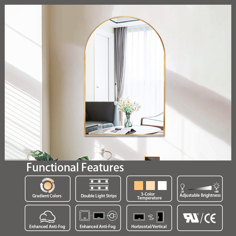 Back-lit Lighted IP65 waterproof 3 Color Lights Bathroom battery operated led light mirror