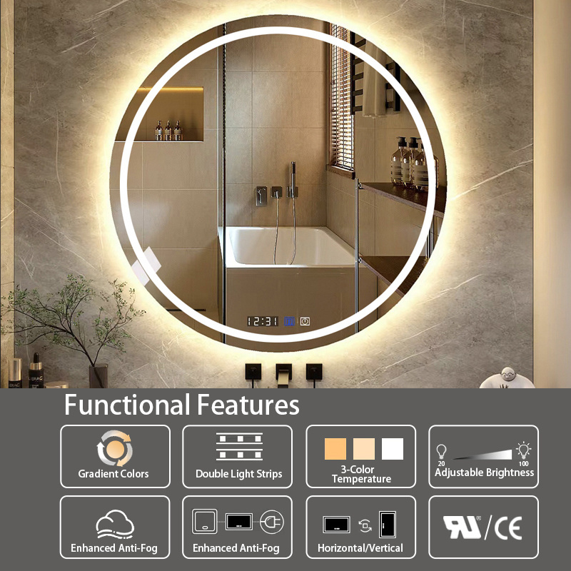 Round Anti-fog Smart Makeup Led illuminated bathroom mirror touch switch mirror