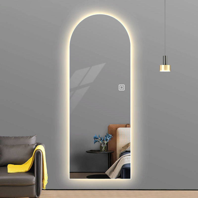 High Quality SAA CE Arched Shape Frameless Wall Decorative Full Body battery operated led full length mirror