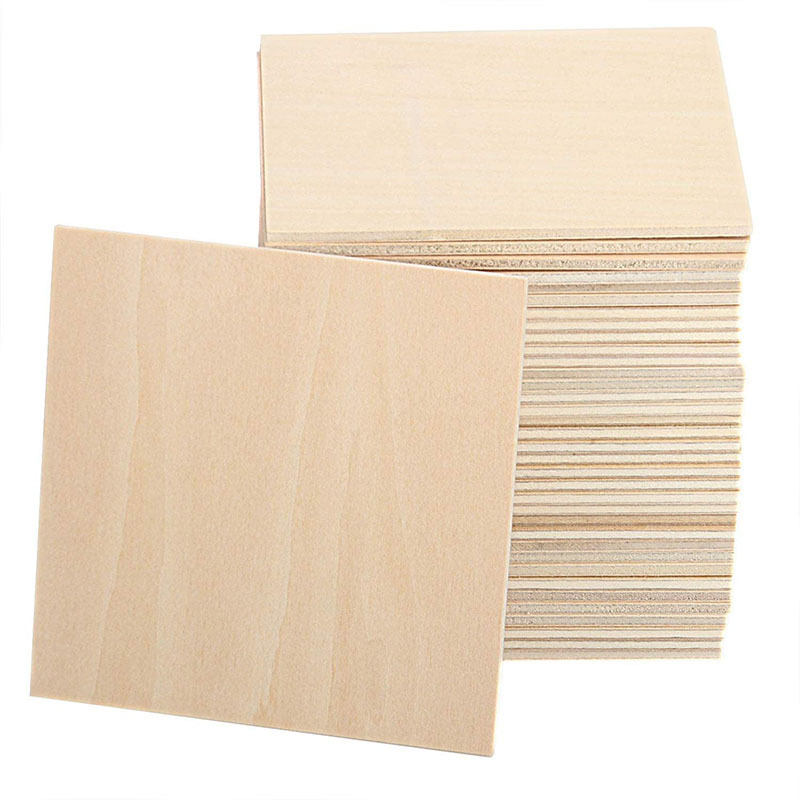 Laser Engraving Unfinished Square Wood Piece Blanks Natural Wooden Slices  For Diy Craft Coaster Decoration