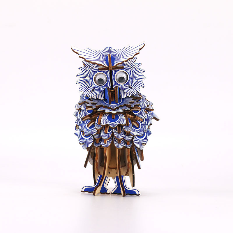 Educational 3d owl wooden puzzle custom fancy animal puzzle toy for kids