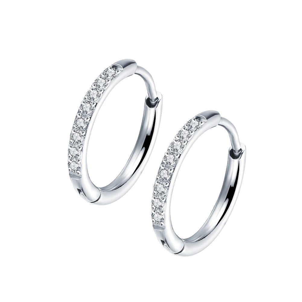 316L stainless steel CZ prong setting hoop earring huggie hinged hoop earrings for men and women