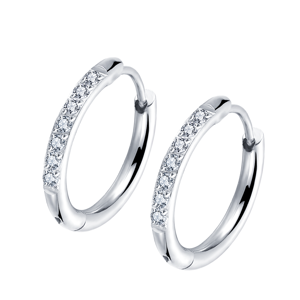 316L stainless steel CZ prong setting hoop earring huggie hinged hoop earrings for men and women