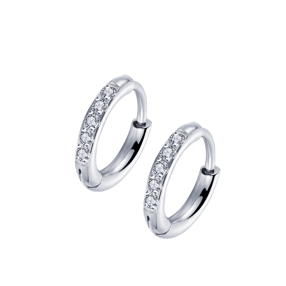 316L stainless steel CZ prong setting hoop earring huggie hinged hoop earrings for men and women