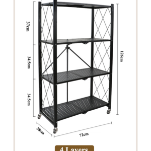 Foldable Kitchen Storage Shelf Kitchenware Microwave Oven Rack 4 Layers Movable Organize Shelf