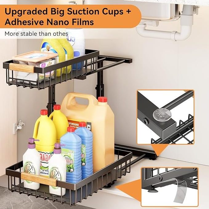 2 Tier Under Sink Organizer Slide out Metal Kitchen Cabinet Organizers Drawer Shelf Kitchen Bathroom Storage Rack