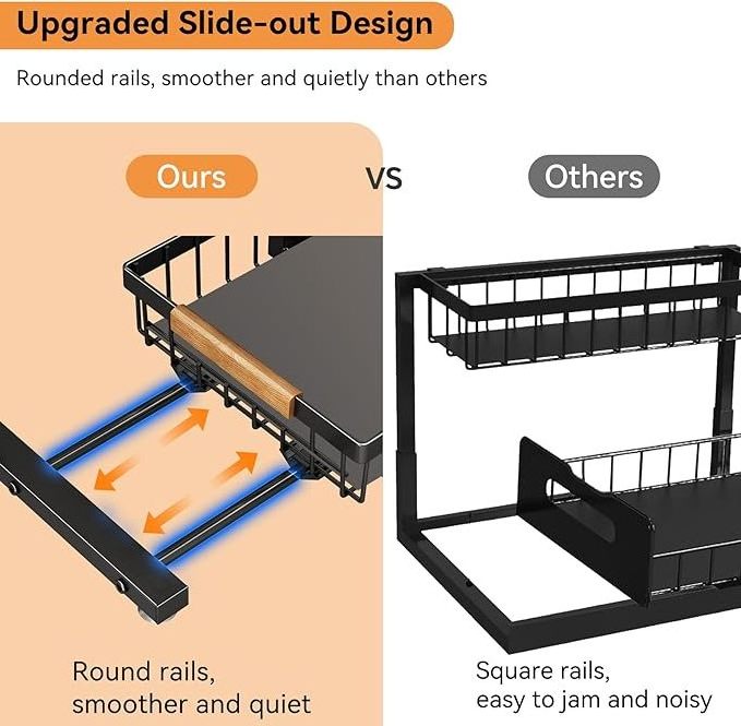 2 Tier Under Sink Organizer Slide out Metal Kitchen Cabinet Organizers Drawer Shelf Kitchen Bathroom Storage Rack