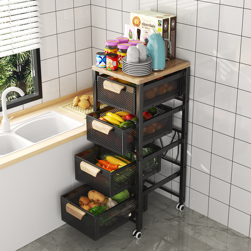 Household Organizer Metal High Quality Storage Rack Rotating Kitchen Living Room Trolley Fruit Vegetable Cart