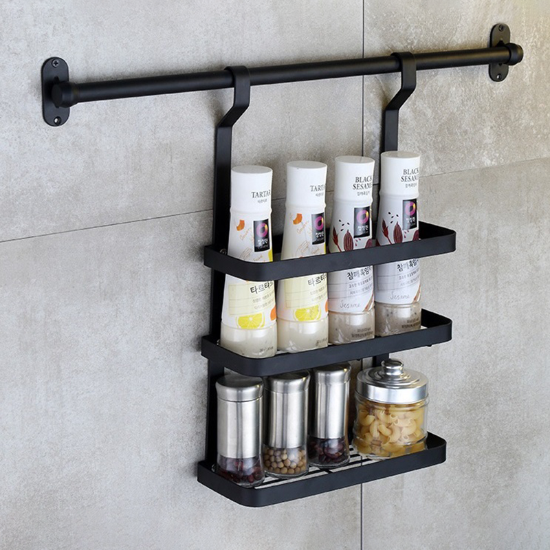 2020 HOT SALE Stainless Steel Wall Mounted Hanging Rack Rod Dish Seasoning Kitchen Storage Rack Shelf