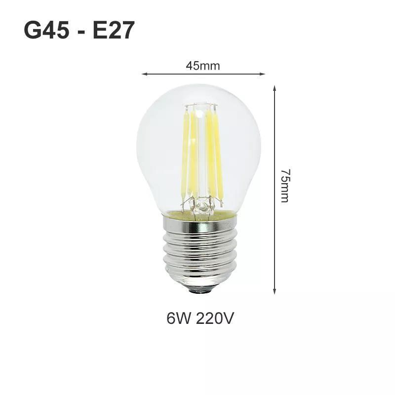 G45 E27 LED Filament Bulb 6W clear Edison Filament lamp for decoration