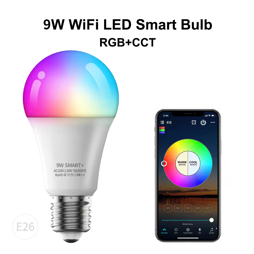 WIFI Control RGB Smart Wifi Lighting E27 Bulb Wireless App Control Adjustable A19 Led Blub