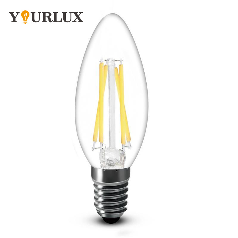 Warm white light amber clear 5w led bulb e14 e12 C35 candle shape Edison bulb LED filament bulb