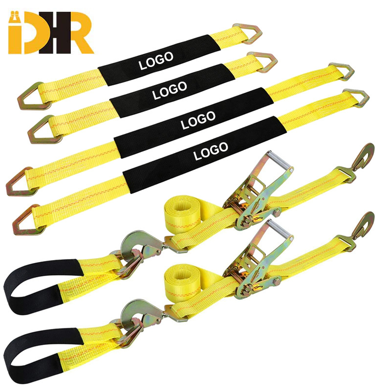 Factory Wholesale Polyester Ratchet Tie Down Axle Straps with Snap Hooks Race Car Trailer Car Hauler