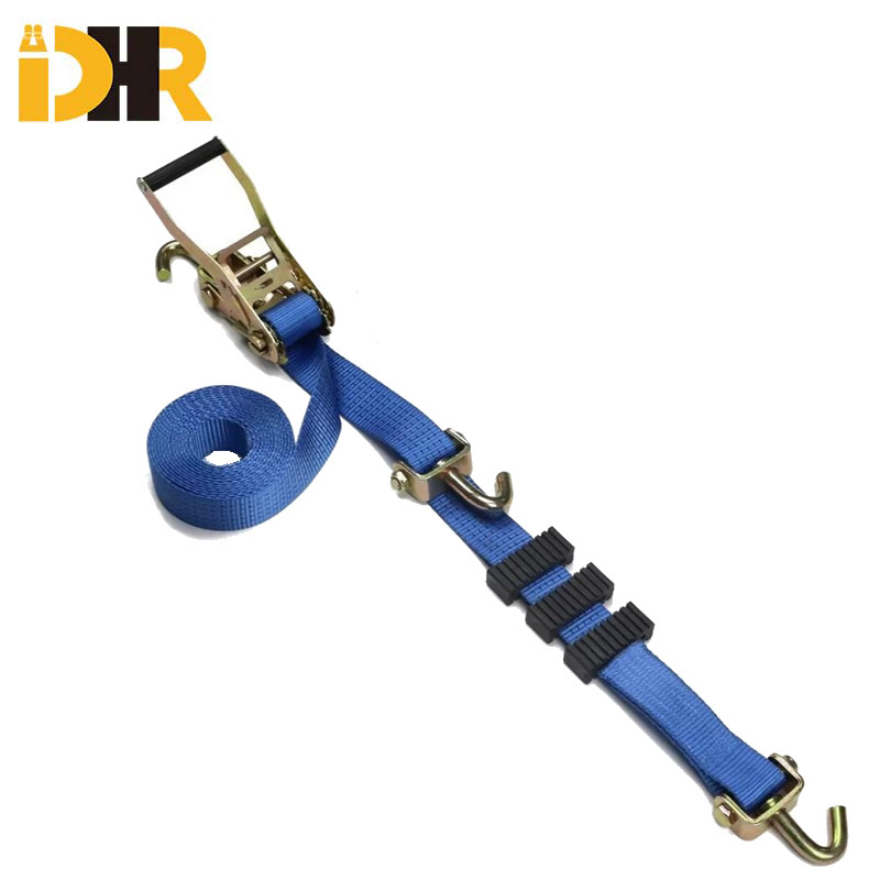 Wholesale Custom Logo Car Wheel Ratchet Tie Down Strap with Rubber Block  and Swivel J Hook Cargo Lashing Strap