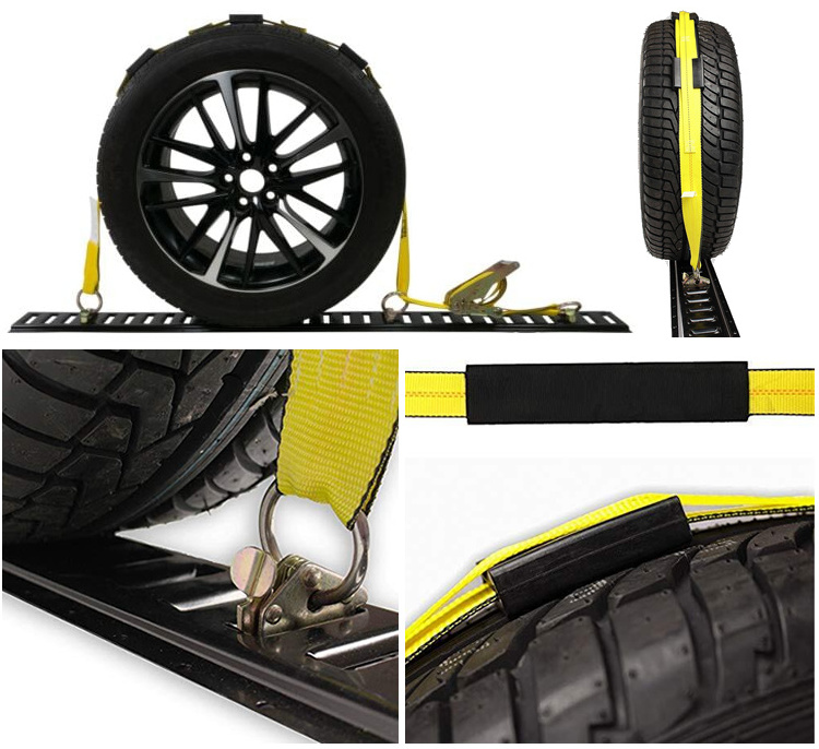 Wholesale Car Hauler Wheel Trailer Tire Strap with Custom Logo Polyester E-Track Fitting for Cargo Control Transporter