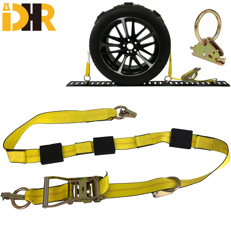 Wholesale Car Hauler Wheel Trailer Tire Strap with Custom Logo Polyester E-Track Fitting for Cargo Control Transporter