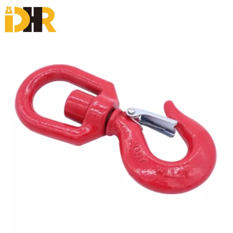 High Tensile Red G80 Forged Safety Hook Crane Swivel Hook with Safety Latch for Lifting