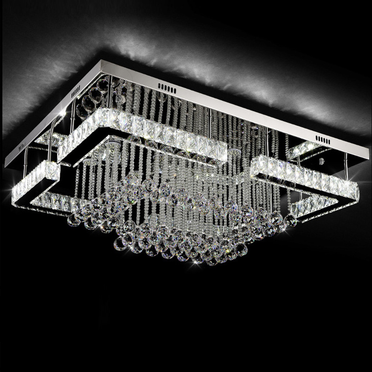 Top sale modern rectangle shape beautiful k9 clear crystal pendant chandelier led lighting fixture for home