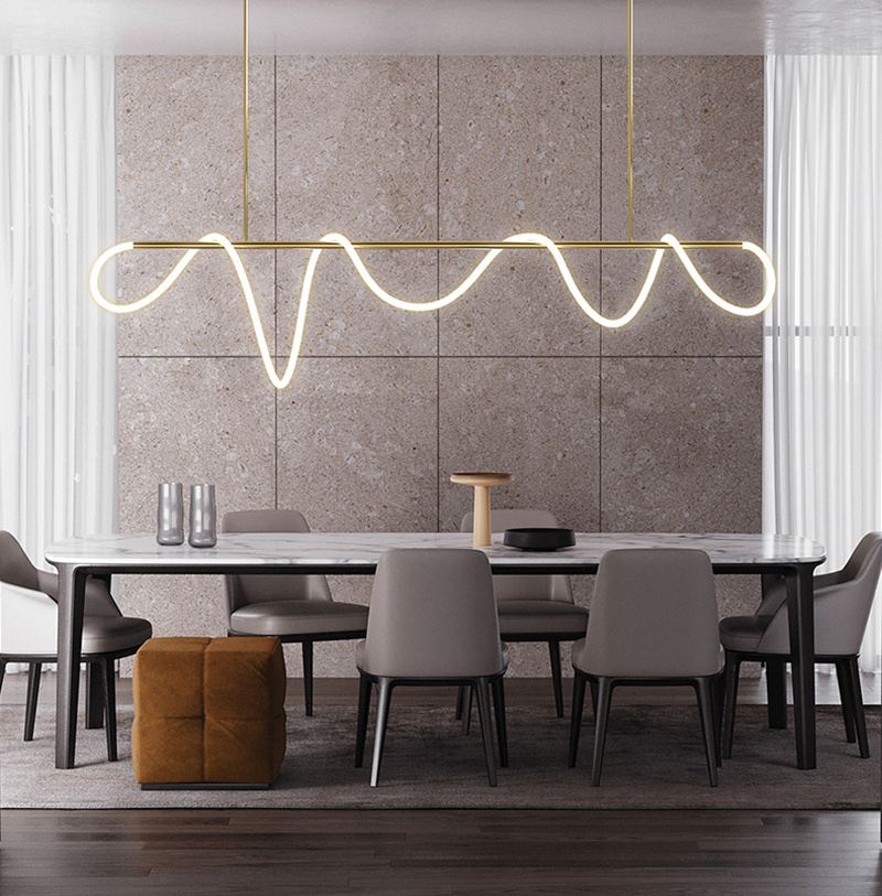 Minimalist LED silicon tube golden chandelier restaurant bar decorative lights wholesale at low prices