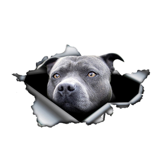 Stickers Blue Pitbull Car Sticker Creative Torn Metal Decal Waterproof Car Styling Pet Car Decoration