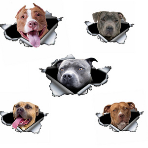 Stickers Blue Pitbull Car Sticker Creative Torn Metal Decal Waterproof Car Styling Pet Car Decoration