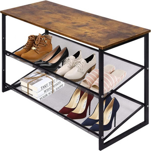 Wood shoe rack design dustproof shoe cabinet rack 3 layer shoe rack