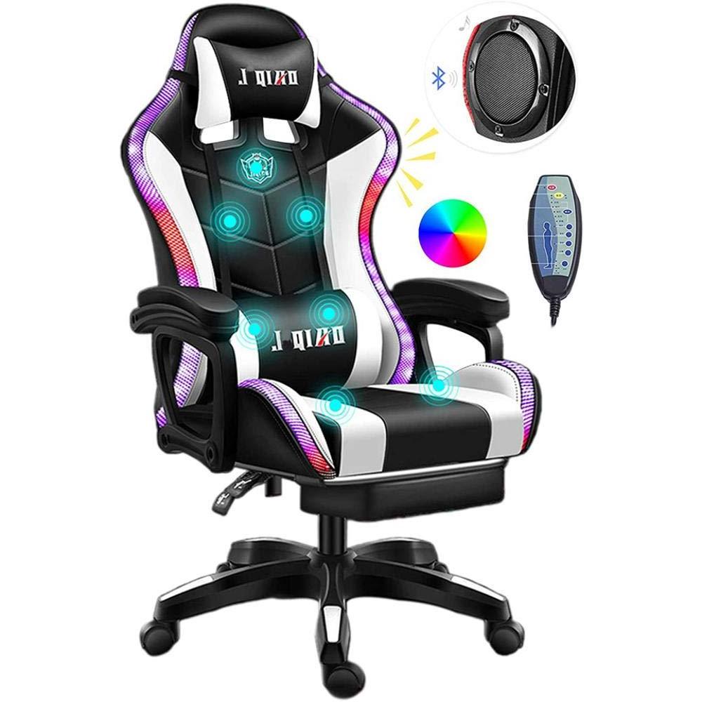 Red led rgb computer PC game chair gaming pu leather silla gamer massage racing gaming chair with lights and speakers