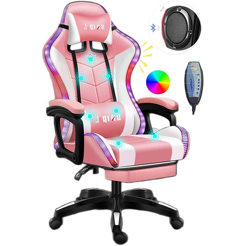 Red led rgb computer PC game chair gaming pu leather silla gamer massage racing gaming chair with lights and speakers