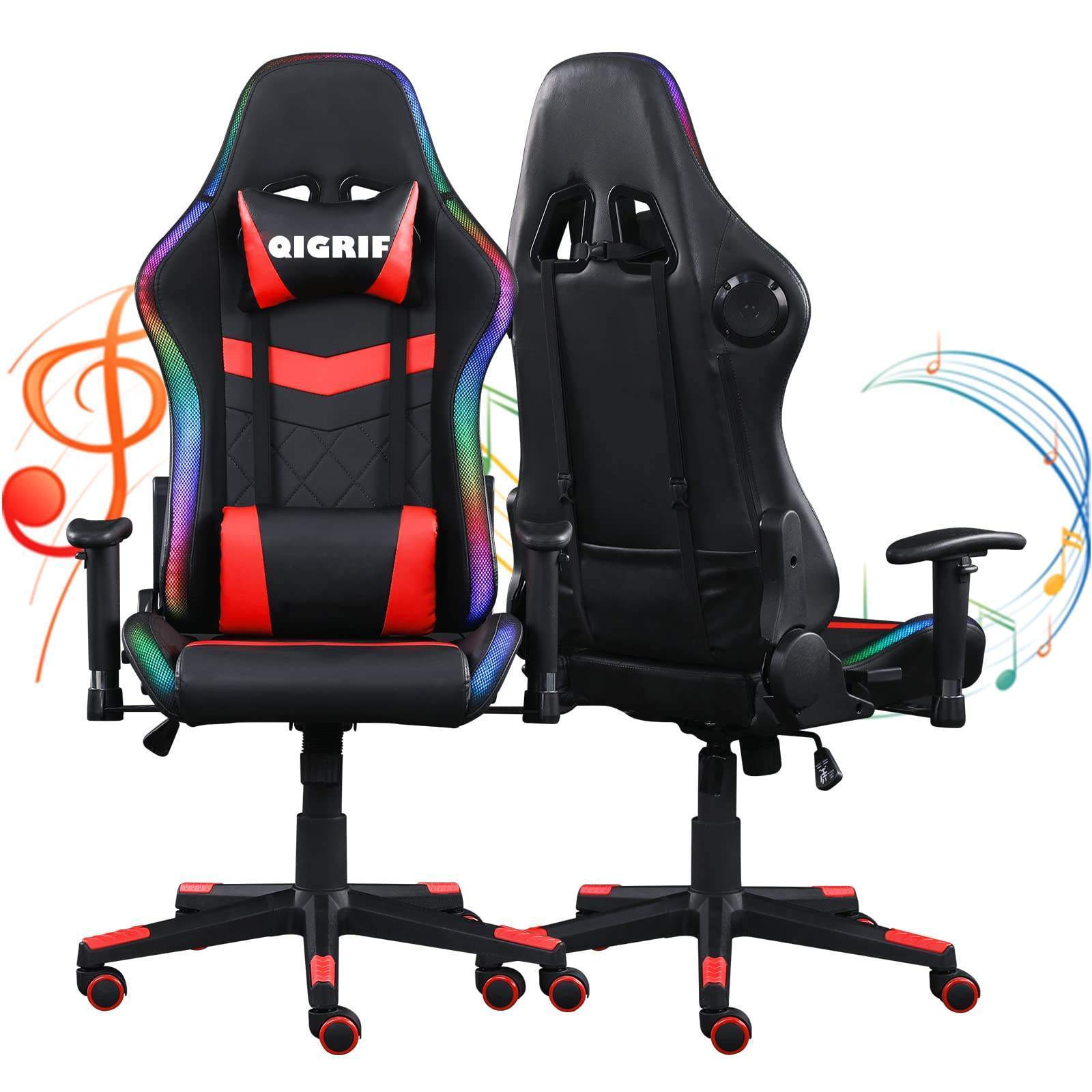 Red led rgb computer PC game chair gaming pu leather silla gamer massage racing gaming chair with lights and speakers