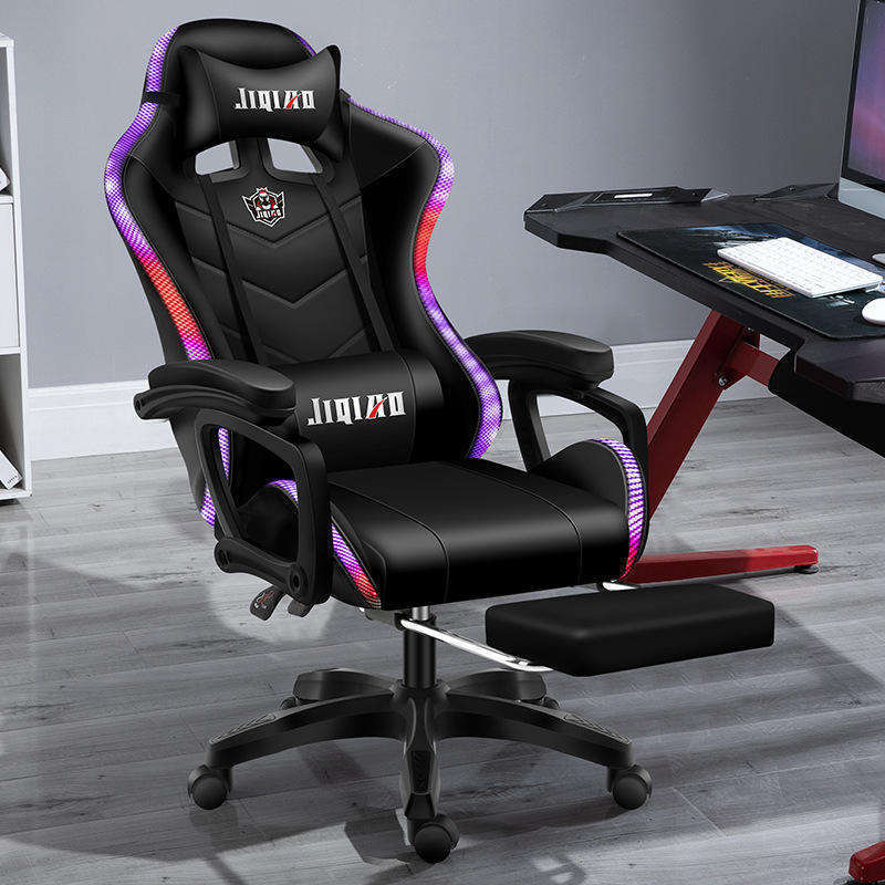 Red led rgb computer PC game chair gaming pu leather silla gamer massage racing gaming chair with lights and speakers