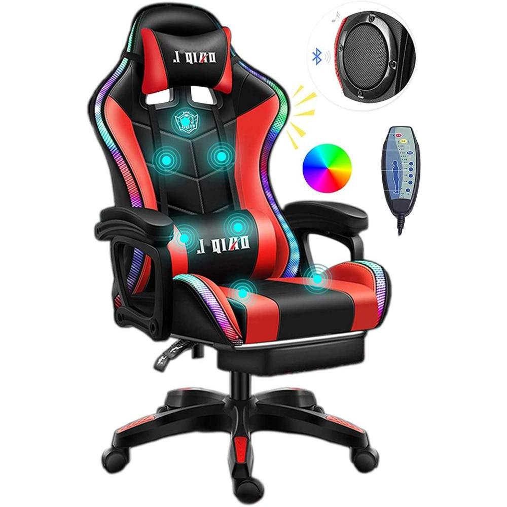 Red led rgb computer PC game chair gaming pu leather silla gamer massage racing gaming chair with lights and speakers