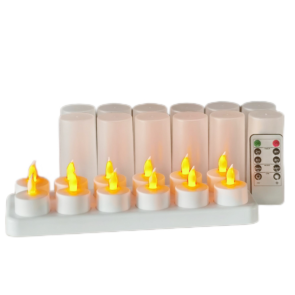 12pcs/Set Remote Control Warm White Flickering  Flameless Colored USB Rechargeable LED Tea Light Candles