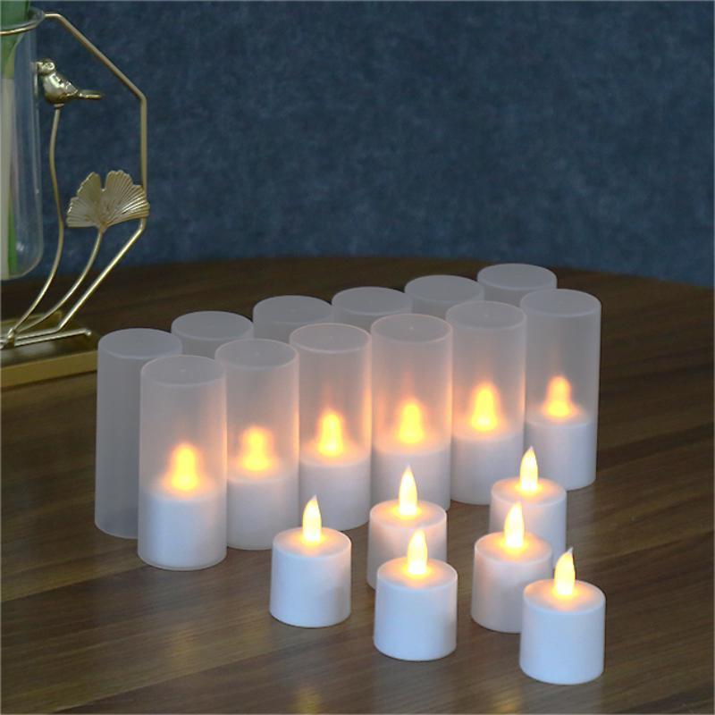 12pcs/Set 300Mah 100 Hours On Time Warm White Flickering  Flameless Multi Color USB Remote Control Rechargeable Tea Lights