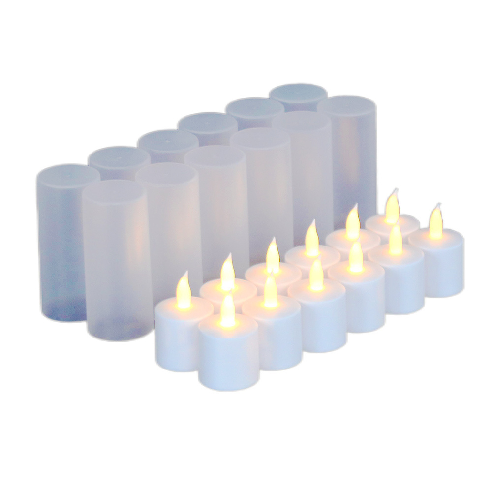 12pcs/Set 300Mah 100 Hours On Time Warm White Flickering  Flameless Multi Color USB Remote Control Rechargeable Tea Lights