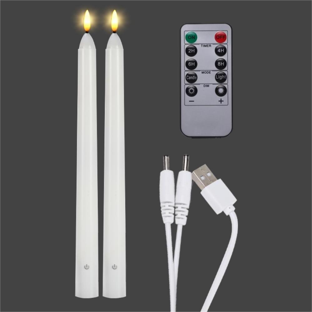 Hot Sales High Quality LED Home Decoration 3D Real Flame LED Candle Stick 10 Key Remote Control Rechargeable LED Taper Candle