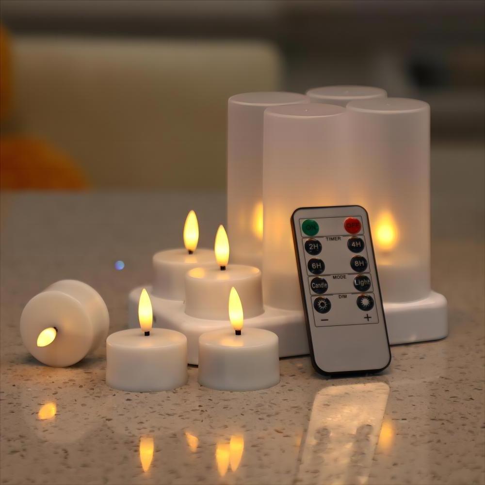 3D Bullet Flameless Rechargeable Set of 6 Plastic LED Candle Wedding Decorative Festival Remote Control Candles Holiday Lights