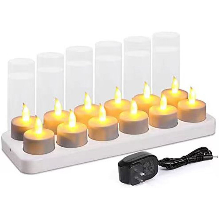 12pcs/set Flameless Tea Light  Flickering Dinner Light Rechargeable Led Candle Candles Tealight Set