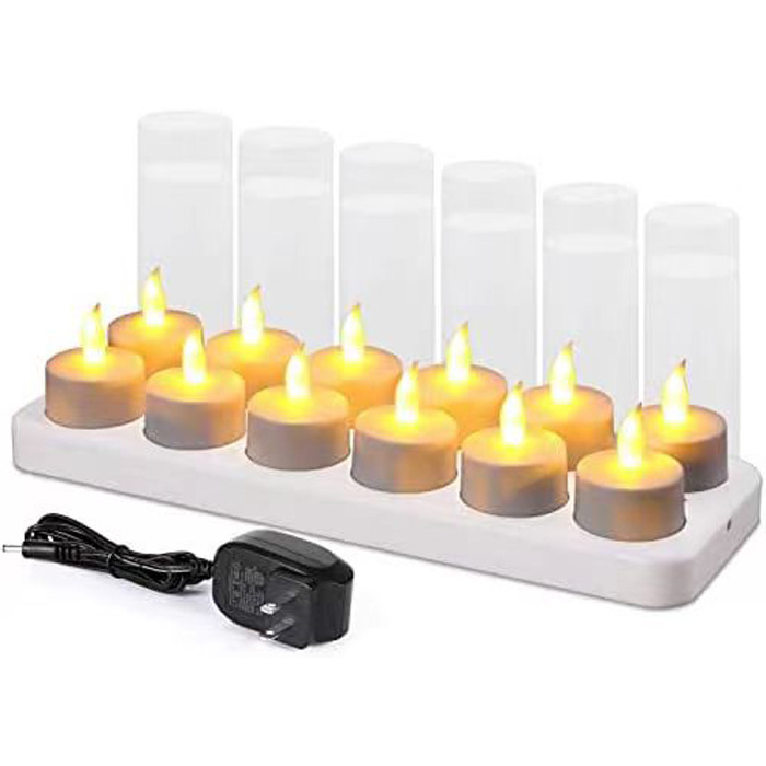 12pcs/set Flameless Tea Light  Flickering Dinner Light Rechargeable Led Candle Candles Tealight Set