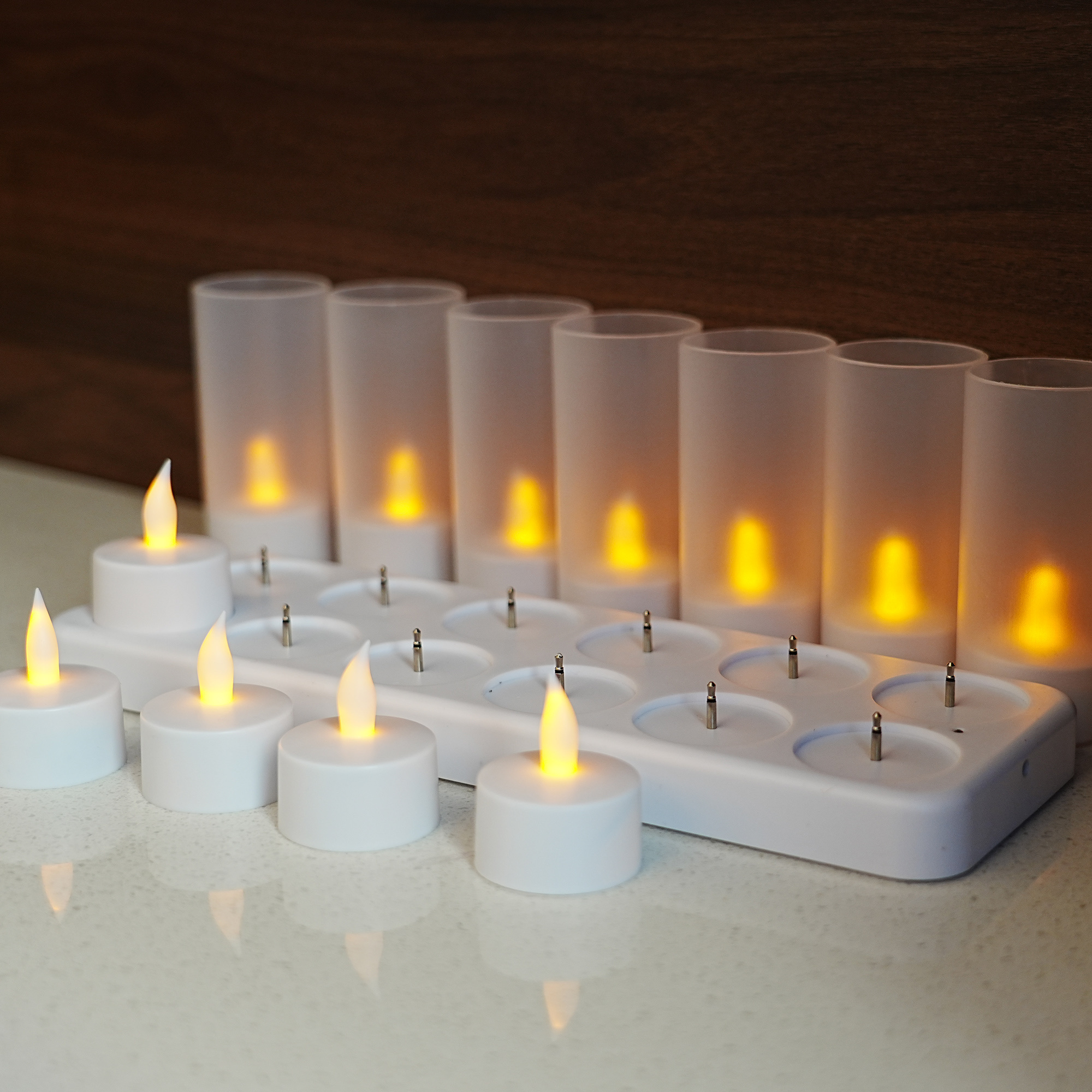 12pcs/set Flameless Tea Light  Flickering Dinner Light Rechargeable Led Candle Candles Tealight Set