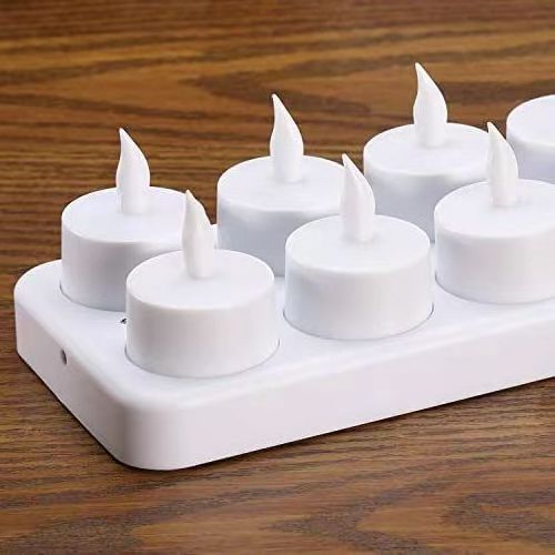 12pcs/set Flameless Tea Light  Flickering Dinner Light Rechargeable Led Candle Candles Tealight Set