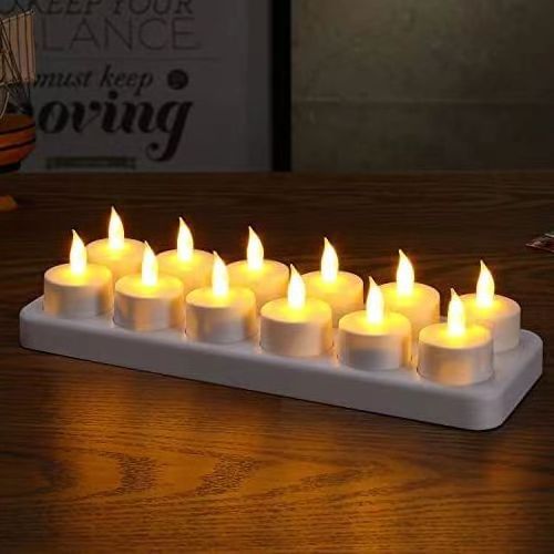 12pcs/set Flameless Tea Light  Flickering Dinner Light Rechargeable Led Candle Candles Tealight Set