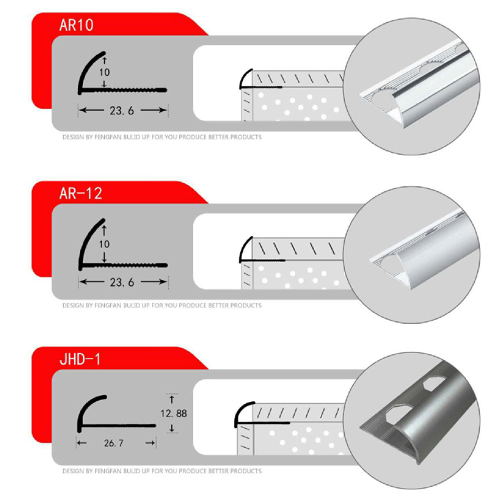 Fengfan Anodized Aluminum Border Tile Edge Trim Decorative Tile Trim Modern Style Metal