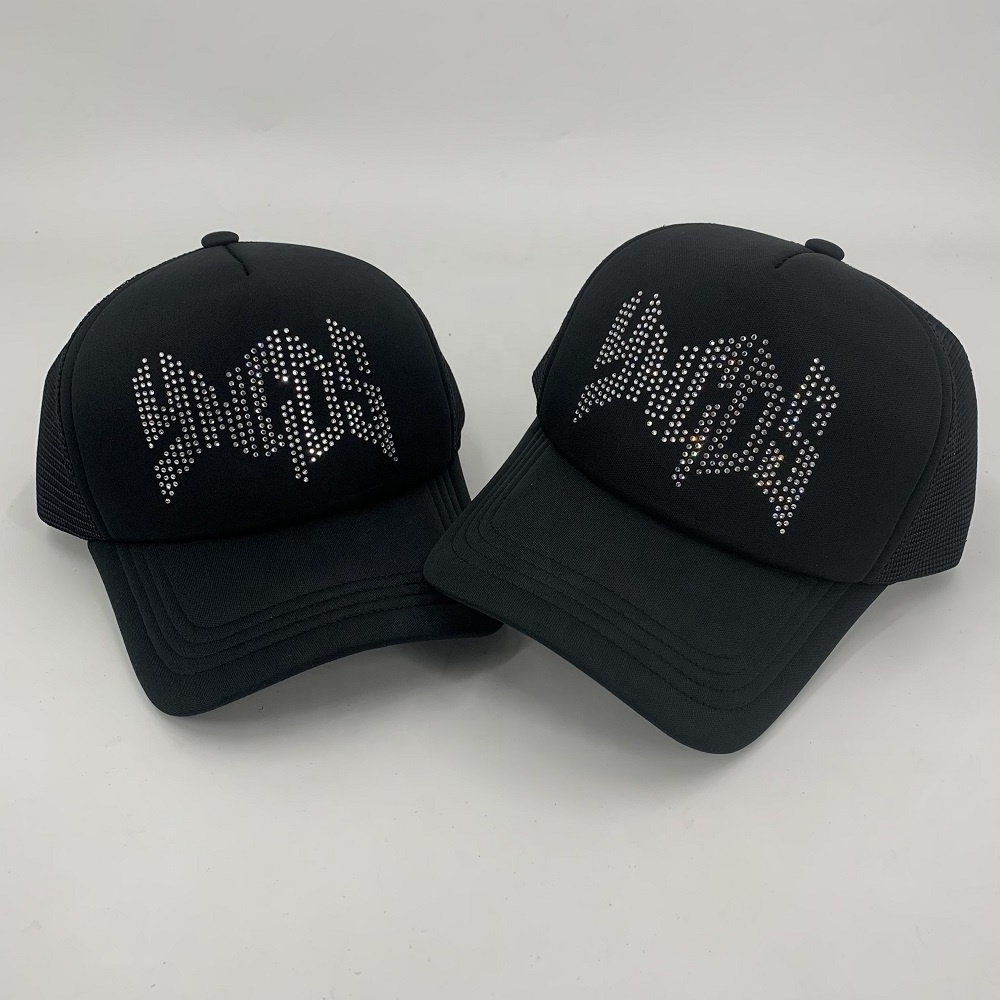 Custom crystal diamond Trucker Hat 3M reflection night light embroidered truck hat